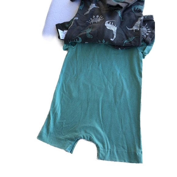 PL:Baby Romper Coverall 2 Pc Set Dark Grey/Teal Dinosaur Design 6M - Picture 3 of 12
